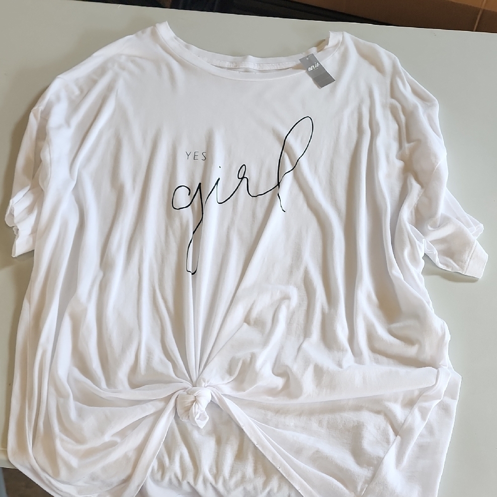 Aerie White 'Yes Girl' Knot-Front Tee